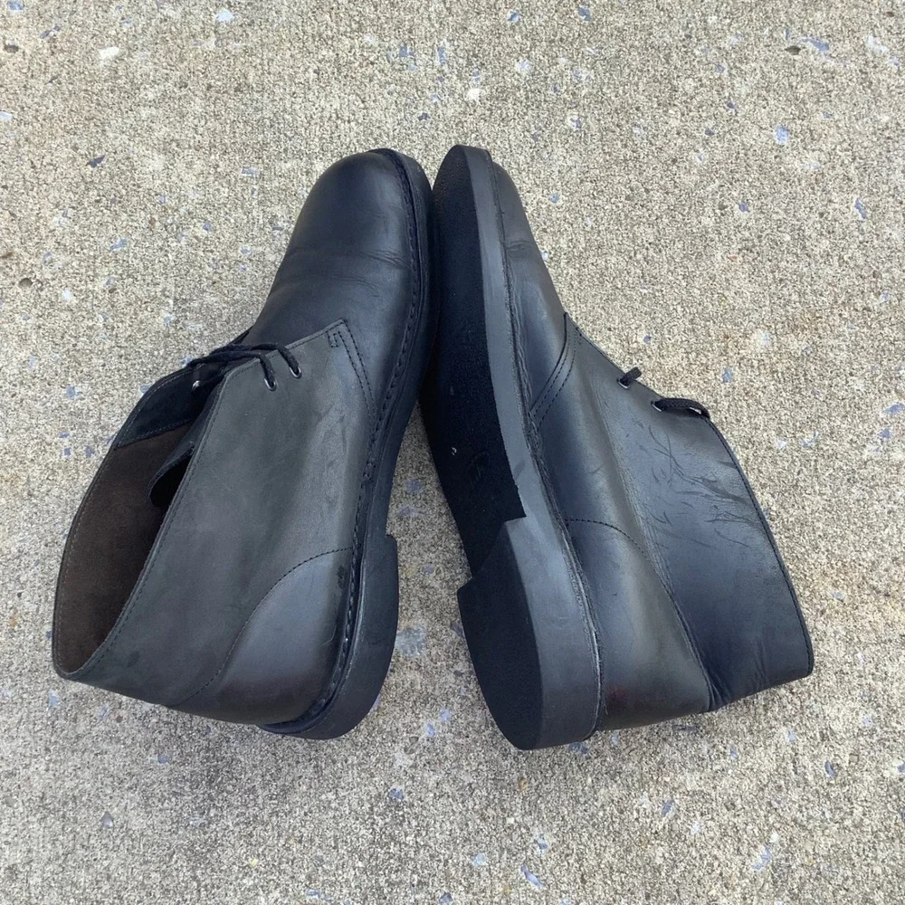 Clarks Desert Boots Mens 12 Black Leather Chukka Ankle Boots 261295277110